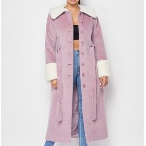 Women's Pink Long Coat with White Accents